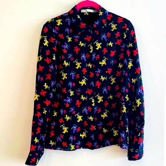 Alice + Olivia - Silk Grateful Dead Dancing Bear placket blouse (Like New) - Picture 1 of 3